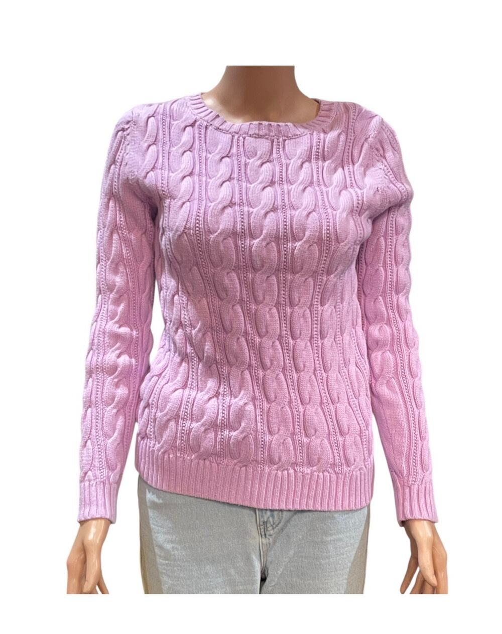 Lands End  Cotton Cable Knit Sweater Purple XS